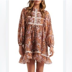NWT Ever New Curve oversized sleeve smock mini dress in brown floral 16